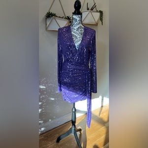 NEW Fashion Nova Center Stage Sequin Mini Dress Sz L purple